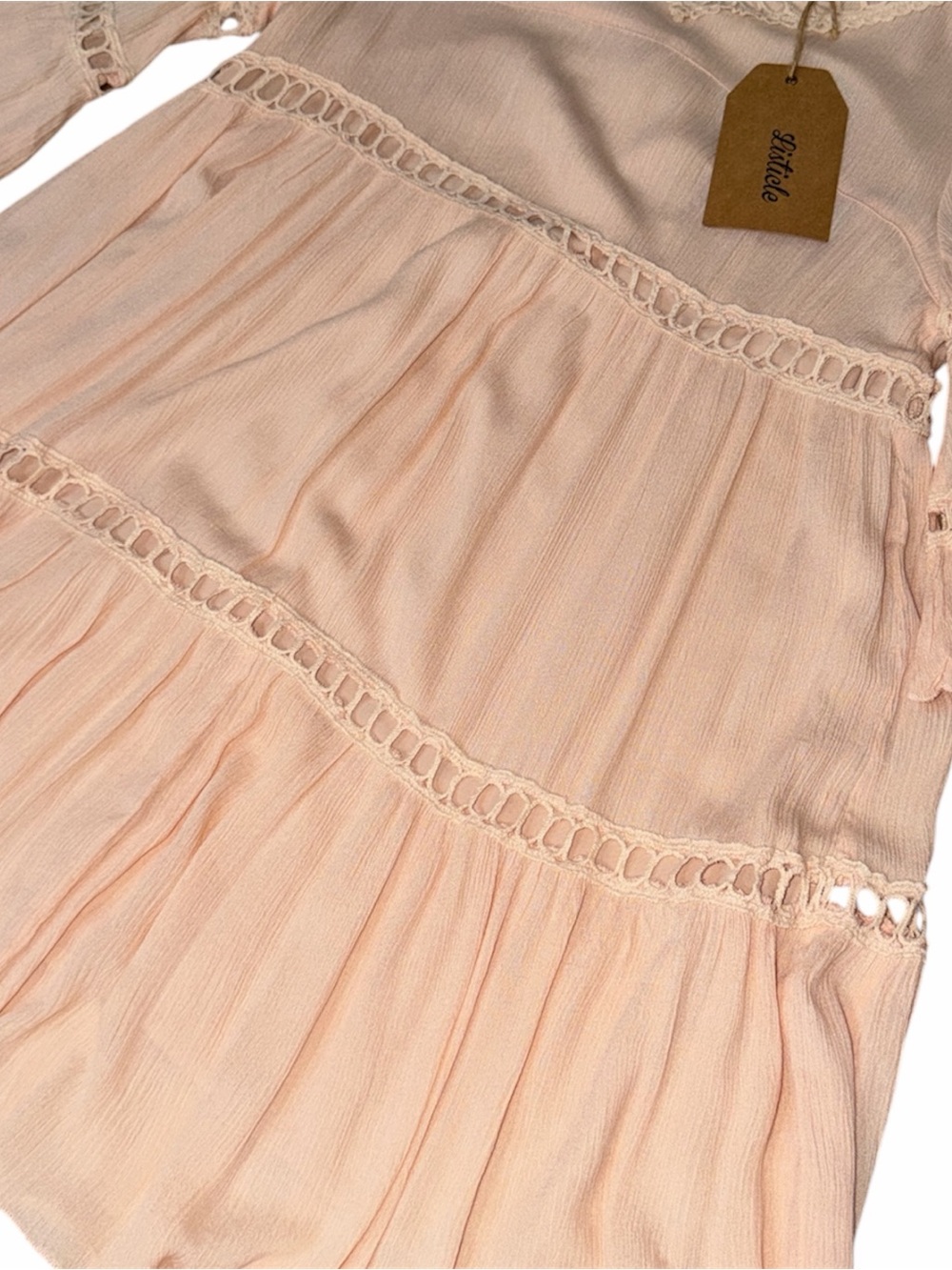 LISTICLE Blush Pink Lace-Trim Dress with Bell Sleeves - Picture 3 of 8